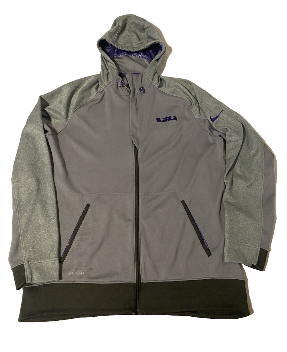 Nike LeBron James Mens Dri Fit Hoodie Athletic Jacket Sz L Gray Green Athleisure